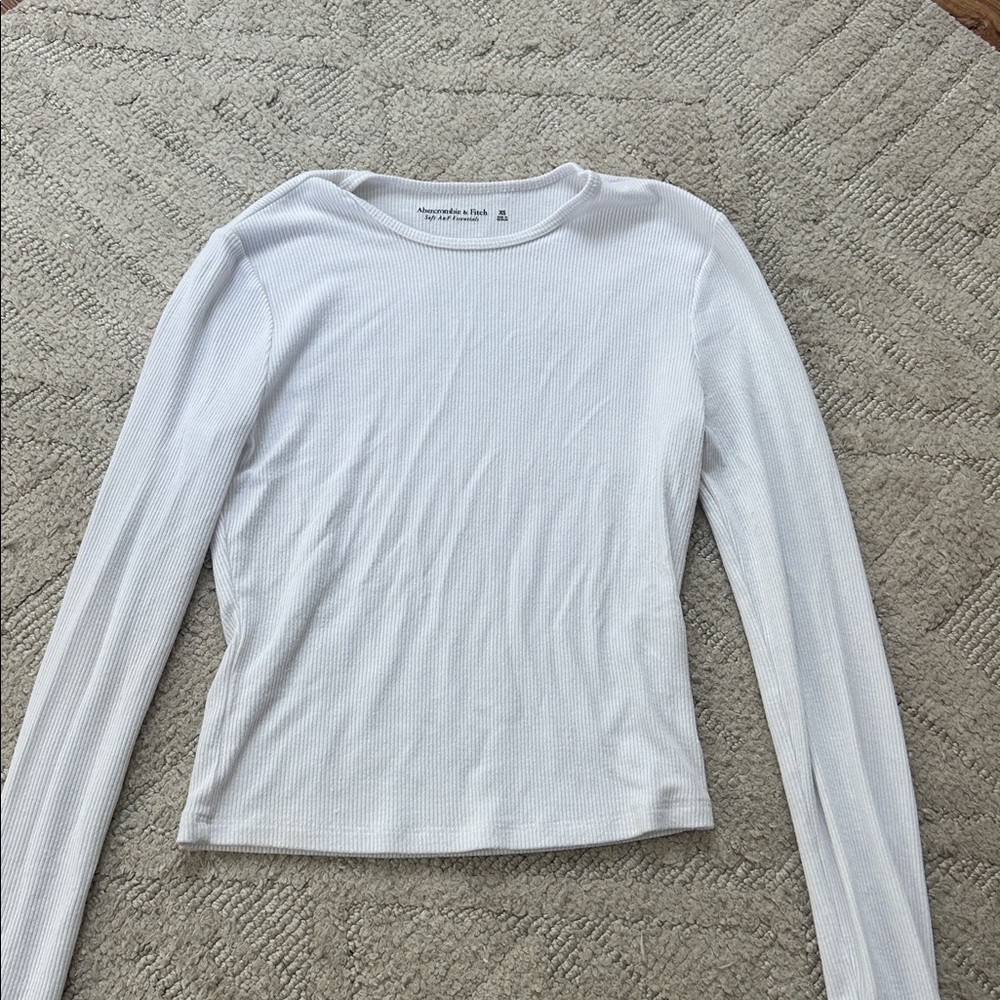 Abercrombie Ribbed White Long Sleeve Top